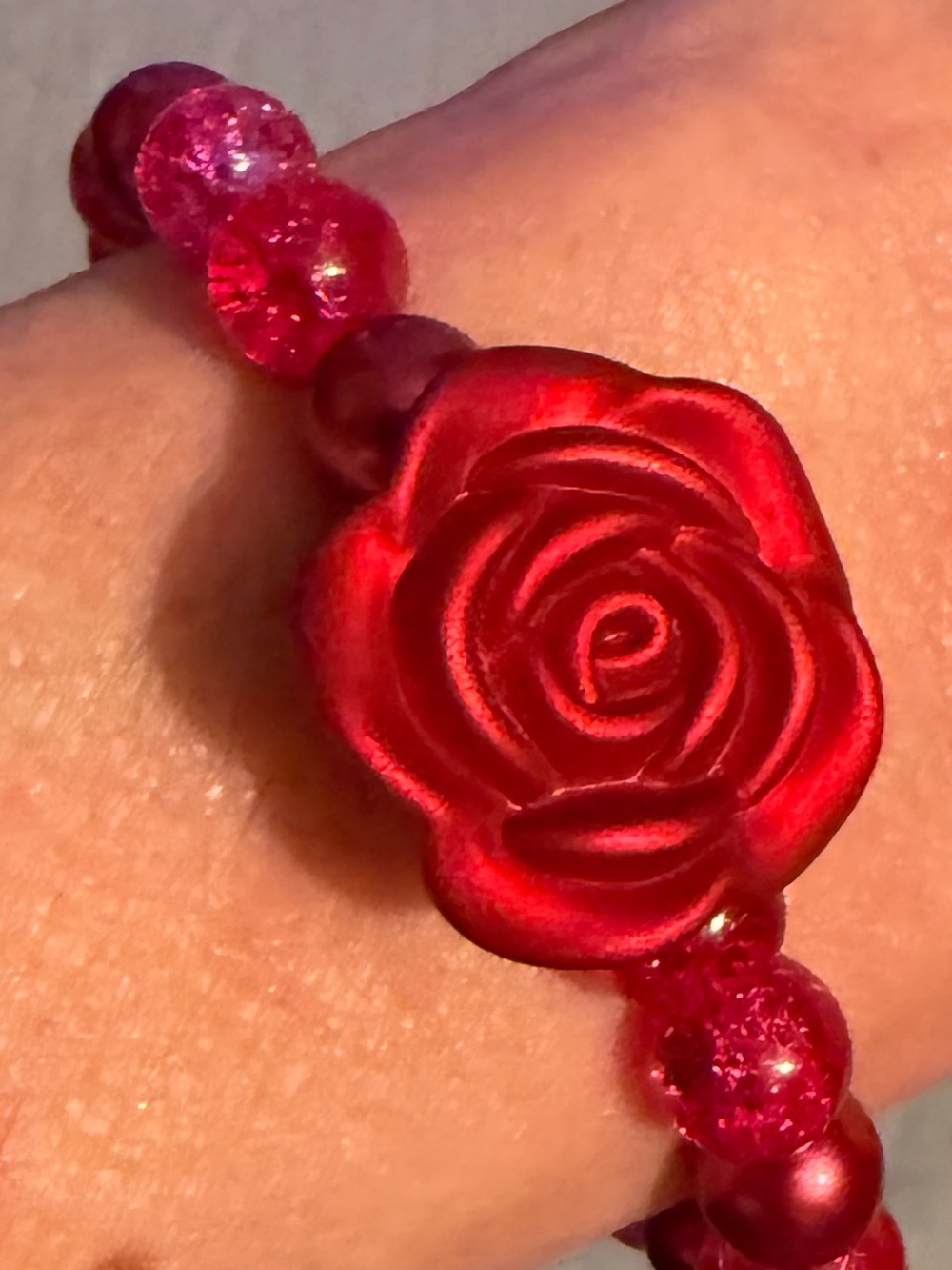 Red Rose Beaded Bracelet Handcrafted Crimson Flower Romantic Gift BRJ - Picture 3 of 5